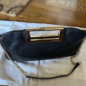 Michael Kors black leather handbag with gold handle & leather/gold chain strap